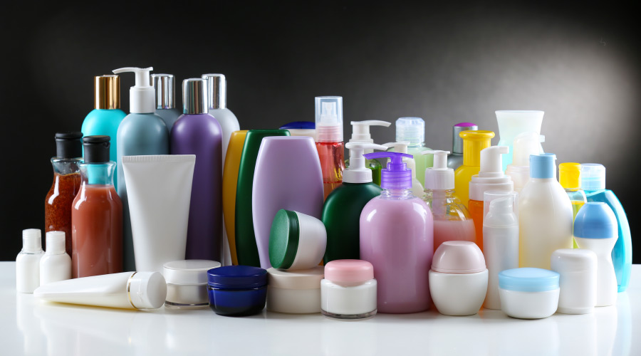 cosmetics grouped and packaged
